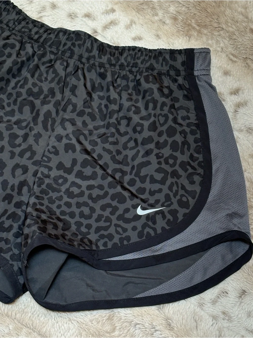 Nike Women's Black & Charcoal Leopard Print Athletic Shorts, Size XS